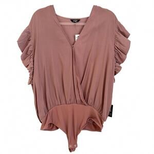 Express | NWT Women’s Short Sleeve Ruffle Mauve Pink Blouse Top Bodysuit Size XL